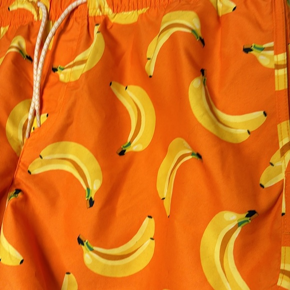 NWT H&M Large All Over Banana Print 3” Inseam Swim Trunks Shorts Orange Mesh - Picture 3 of 7